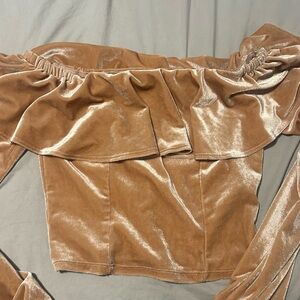 Velvet Off-Shoulder Top in Tan